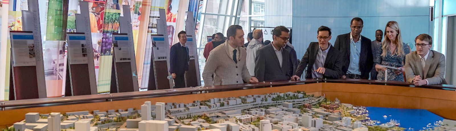 Students looking at a cityscape model